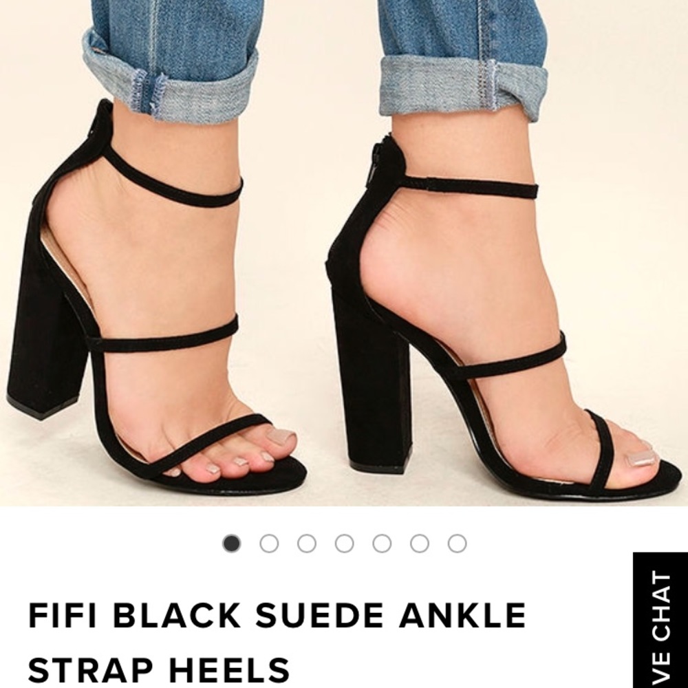 Lulu’s Fifi Black Suede Ankle Strap Heels